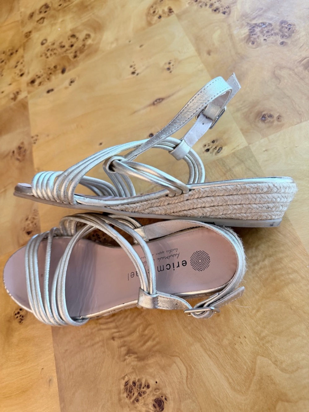 Eric Michael Champagne Gold Metallic Espadrille Wedge Sandals